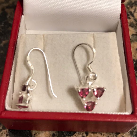 STERLING SILVER RASPBERRY RHODOLITE GARNET EARRING - Picture 6 of 7